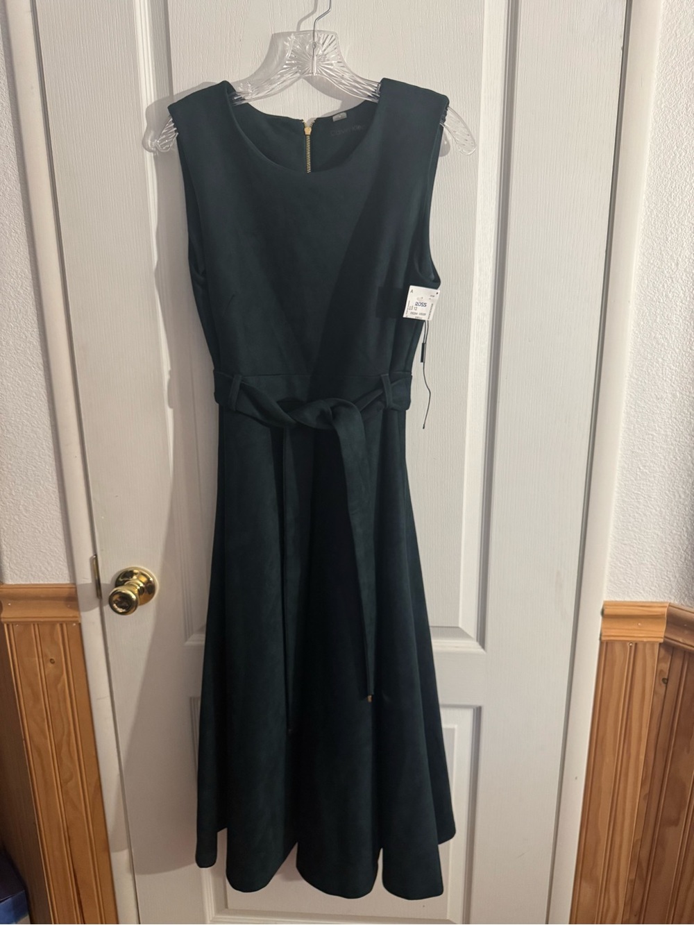 Calvin Klein Sleeveless Forest Green Belted A-Line Dress